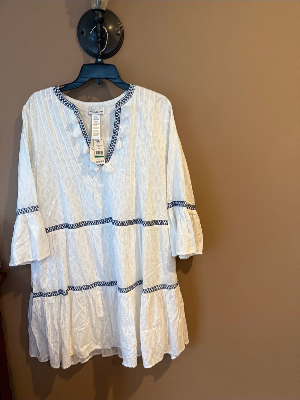 Tommy Bahama White Tunic Dress with Navy Trim